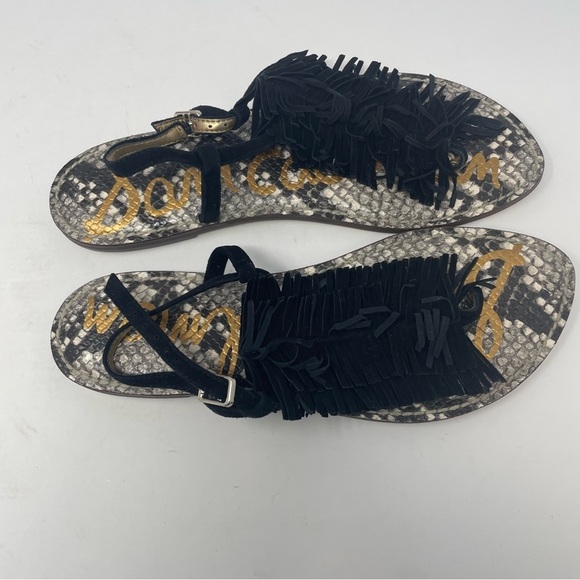 Sam Edelman Gela Black Fringe Snake Print Sandals 8 1/2 - Picture 2 of 7